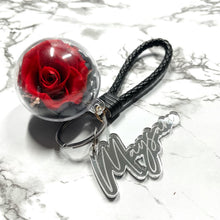 Load image into Gallery viewer, Real Preserved Rose with Personalised Keychain (Faux Leather strap)