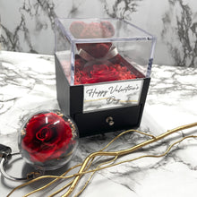 Load image into Gallery viewer, Teddy & Red Eternal Rose Box with custom engraved plaque