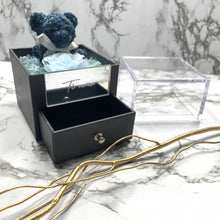Load image into Gallery viewer, Teddy & Baby Blue Eternal Rose Box with custom engraved plaque