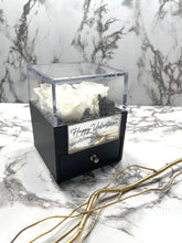 Load image into Gallery viewer, White Eternal Rose Box with custom engraved plaque