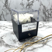 Load image into Gallery viewer, White Eternal Rose Box with custom engraved plaque