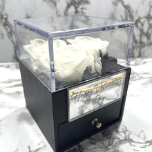 Load image into Gallery viewer, White Eternal Rose Box with custom engraved plaque