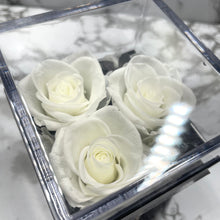 Load image into Gallery viewer, White Eternal Rose Box with custom engraved plaque
