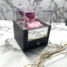 Load image into Gallery viewer, Teddy & Baby Pink Eternal Rose Box with custom engraved plaque