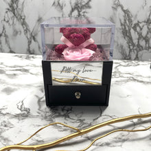 Load image into Gallery viewer, Teddy & Baby Pink Eternal Rose Box with custom engraved plaque