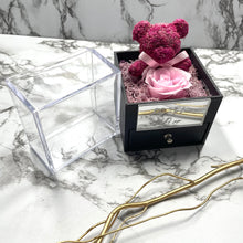 Load image into Gallery viewer, Teddy & Baby Pink Eternal Rose Box with custom engraved plaque