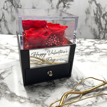 Load image into Gallery viewer, Red Eternal Rose Box with custom engraved plaque