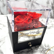 Load image into Gallery viewer, Red Eternal Rose Box with custom engraved plaque
