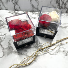 Load image into Gallery viewer, Red & White Eternal Rose Box with custom engraved plaque