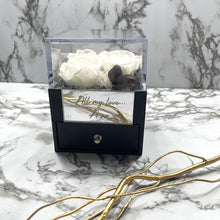 Load image into Gallery viewer, White Eternal Rose Box with custom engraved plaque