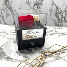 Load image into Gallery viewer, Red & White Eternal Rose Box with custom engraved plaque