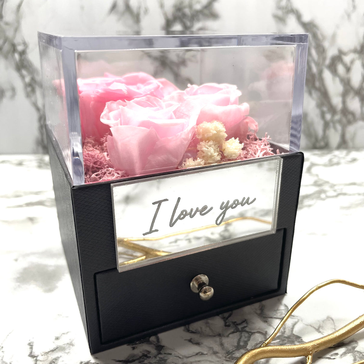 Baby Pink Eternal Rose Box with custom engraved plaque – Laser cut by Jarcoz