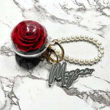 Load image into Gallery viewer, Real Red Preserved Rose with Personalised Keychain (Pearl Strap)