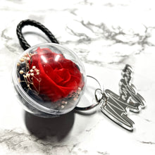 Load image into Gallery viewer, Real Preserved Rose with Personalised Keychain (Faux Leather strap)