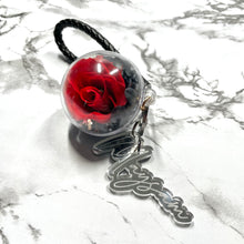 Load image into Gallery viewer, Real Preserved Rose with Personalised Keychain (Faux Leather strap)