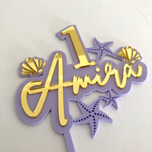 Load image into Gallery viewer, Stars & Shells Themed Name and Age cake topper