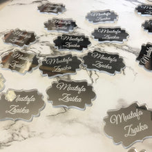 Load image into Gallery viewer, Engraved Deco Cut Curved Edge Favour Plaque