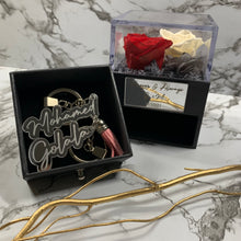 Load image into Gallery viewer, Teddy & Baby Pink Eternal Rose Box with custom engraved plaque