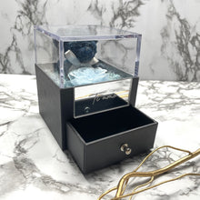 Load image into Gallery viewer, Teddy &amp; Baby Blue Eternal Rose Box with custom engraved plaque
